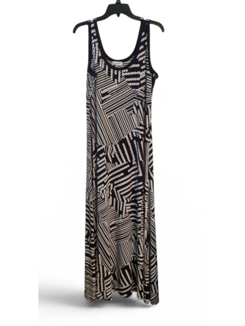 Calvin Klein Sleeveless Tank Maxi Dress Size 12 Navy & White Abstract Print